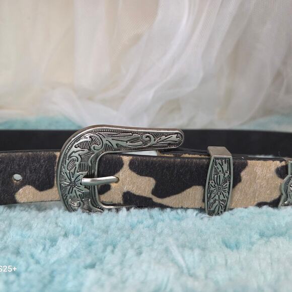 Cow Print Belt with Silver Buckle - Picture 1 of 6